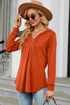 Decorative Button Drawstring Long Sleeve Hoodie (3)