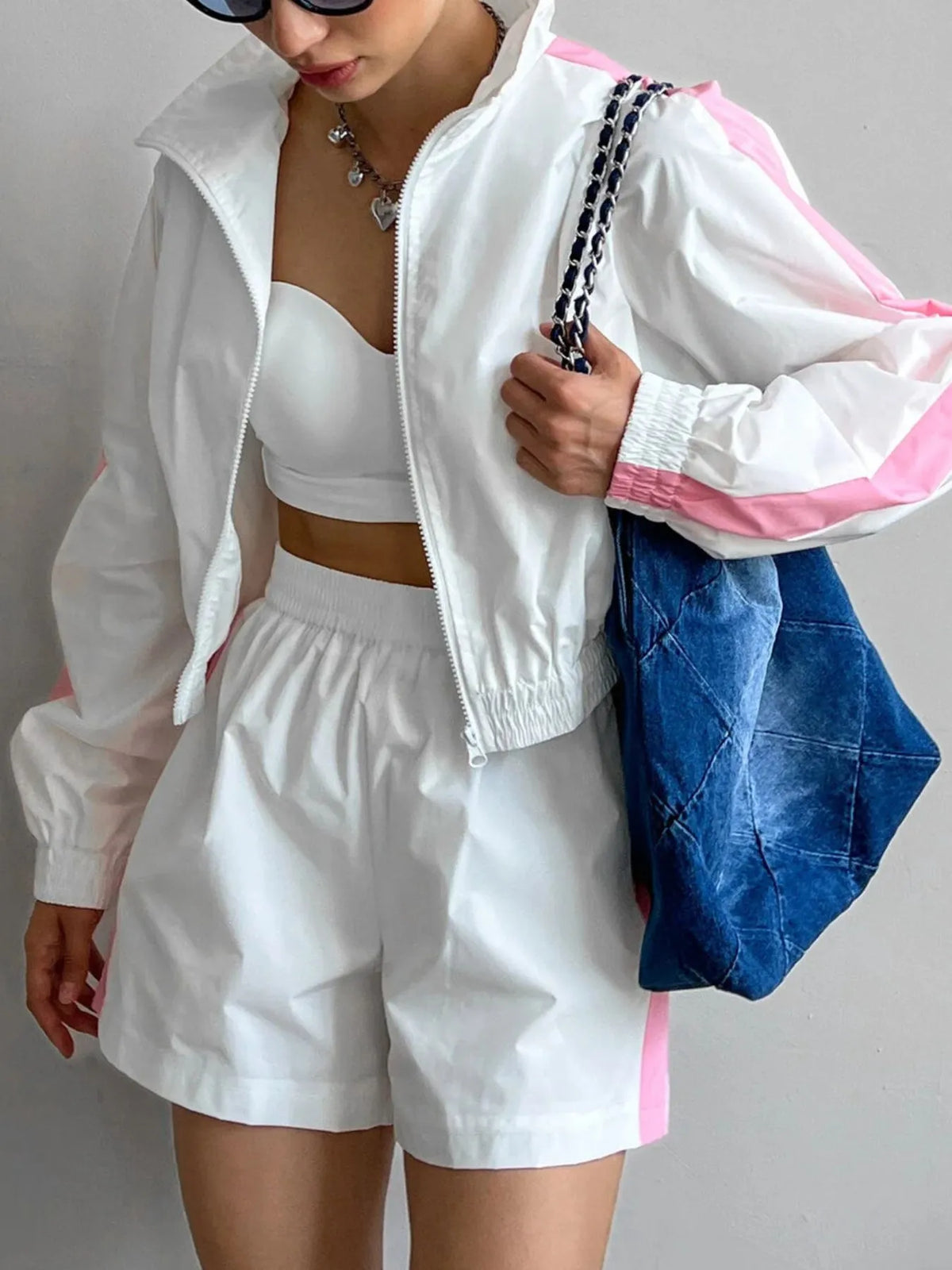 Zip Up Long Sleeve Jacket Shorts Set (10)