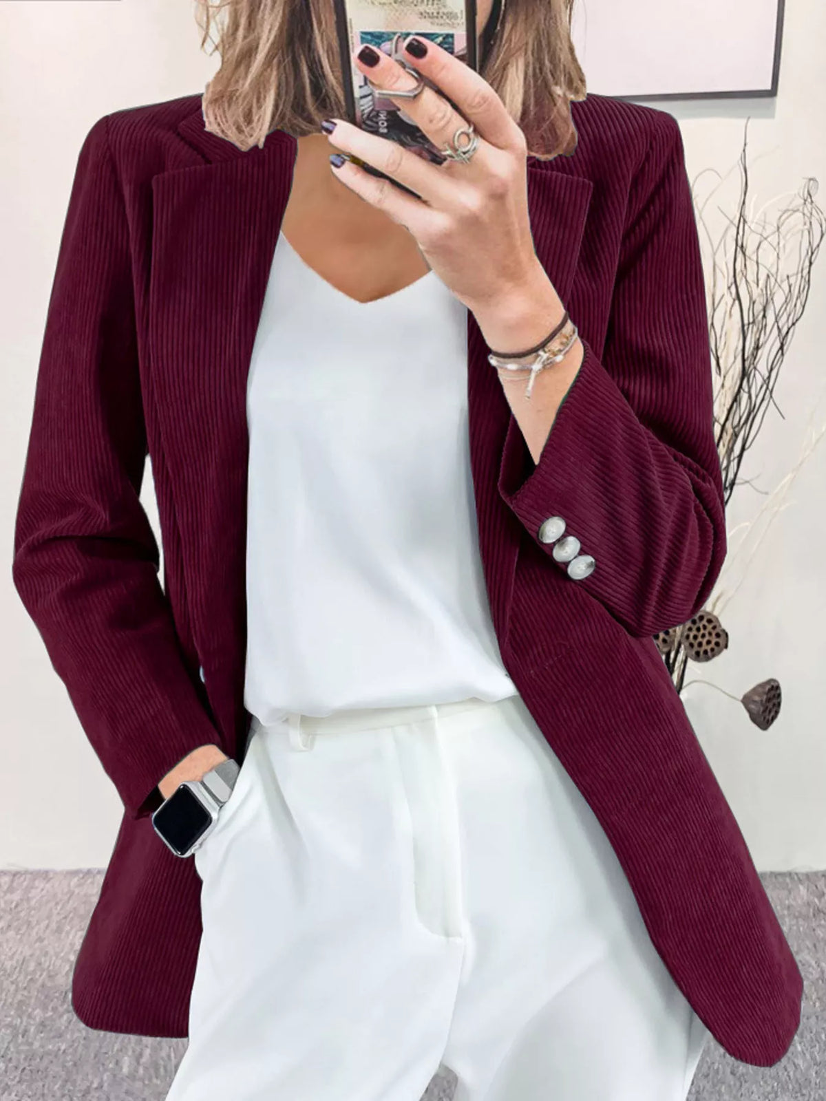 Corduroy Lapel Collar Casual Blazer (16)