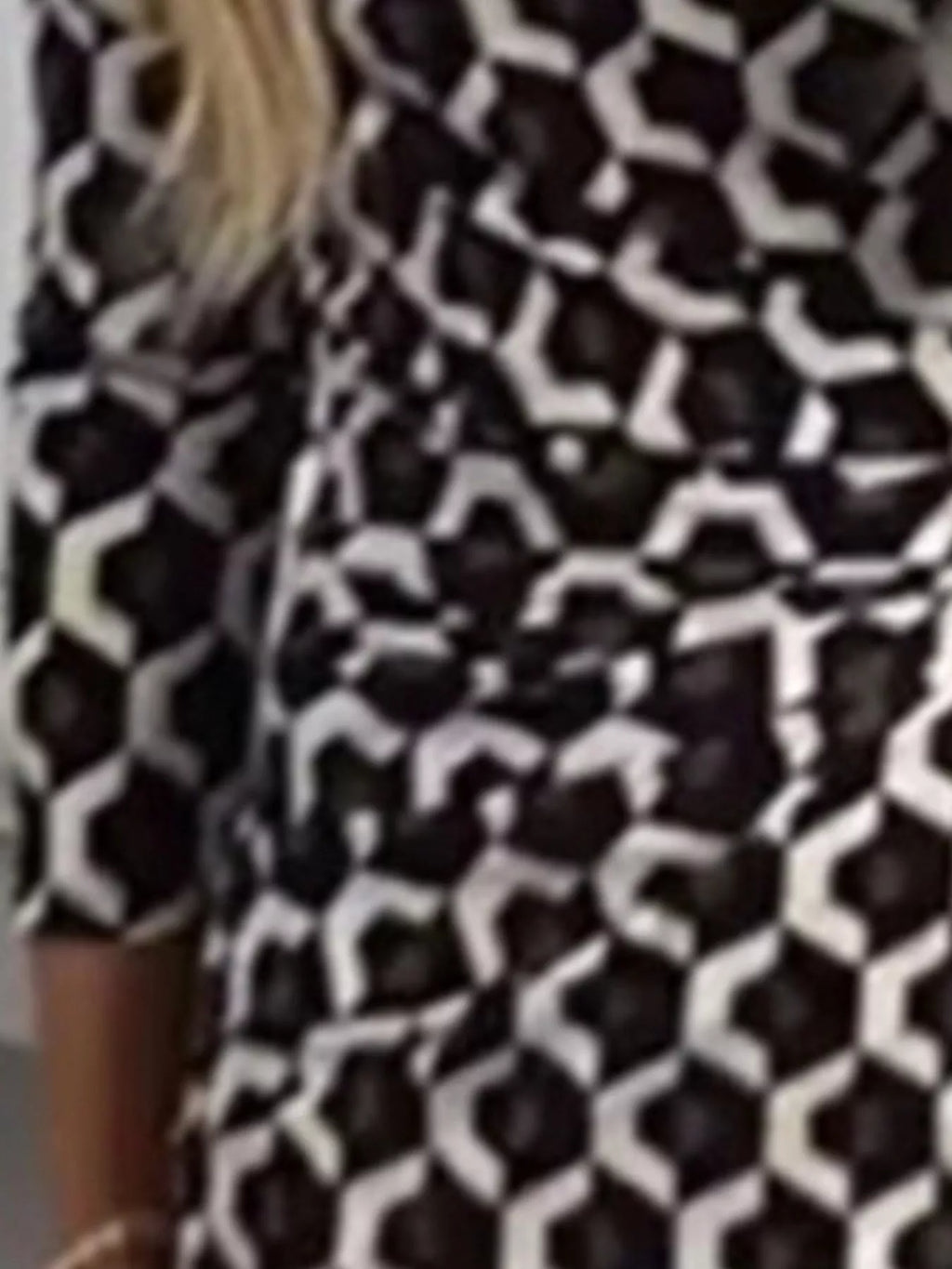 Full Size Geometric Print Mock Neck Ruched Midi Dress Plus (2)