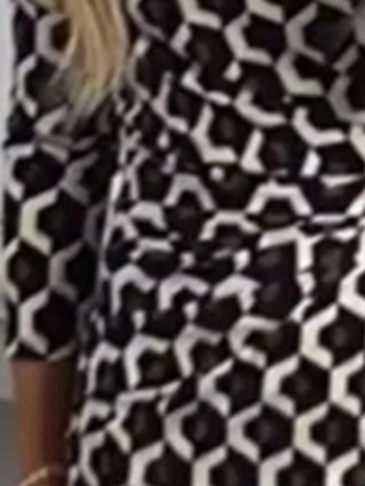 Full Size Geometric Print Mock Neck Ruched Midi Dress Plus (2)
