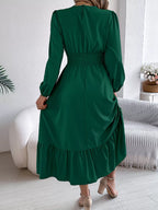 Round Neck Balloon Sleeve Tiered Dress (2)
