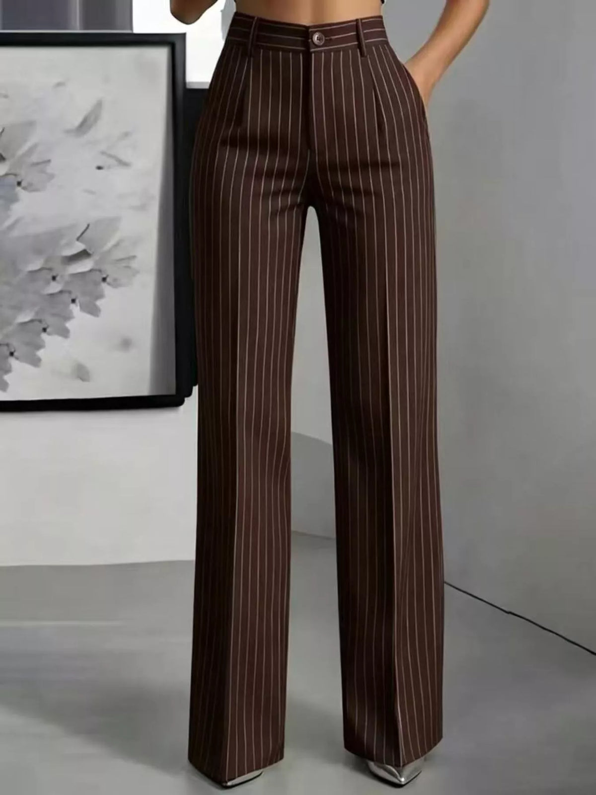 High-waisted Striped Wide-leg Pants (14)