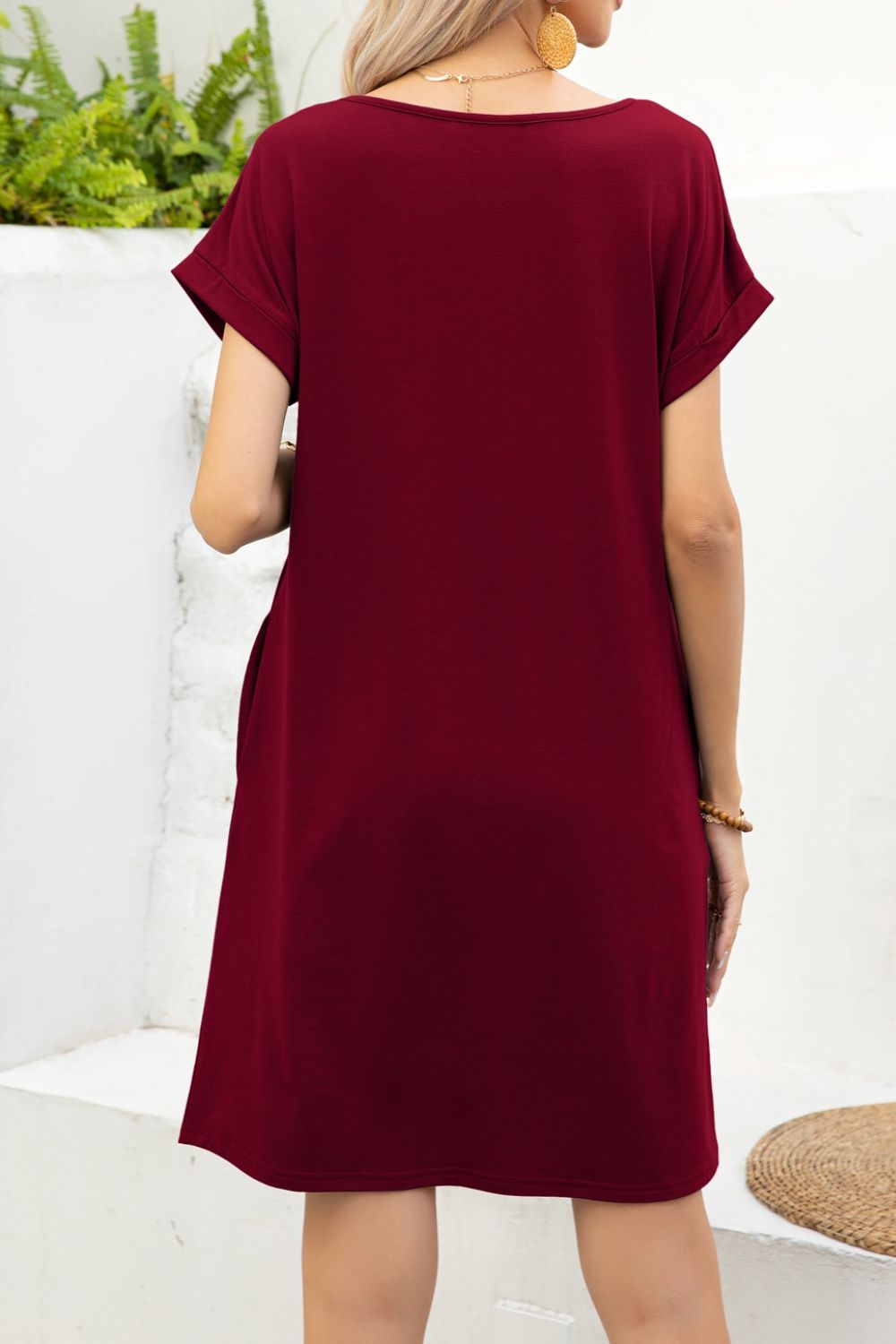 Scoop Neck Short Sleeve Pocket Dress (16)
