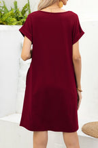 Scoop Neck Short Sleeve Pocket Dress (16)