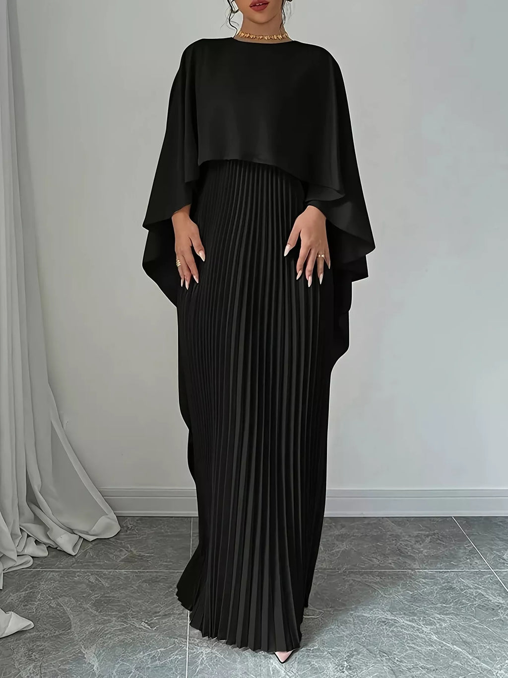 Cape Pleated Maxi Dress (8)