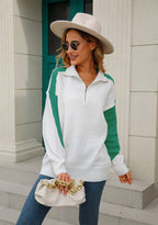 Two-tone Collared Neck Dropped Shoulder Knit Top (5)