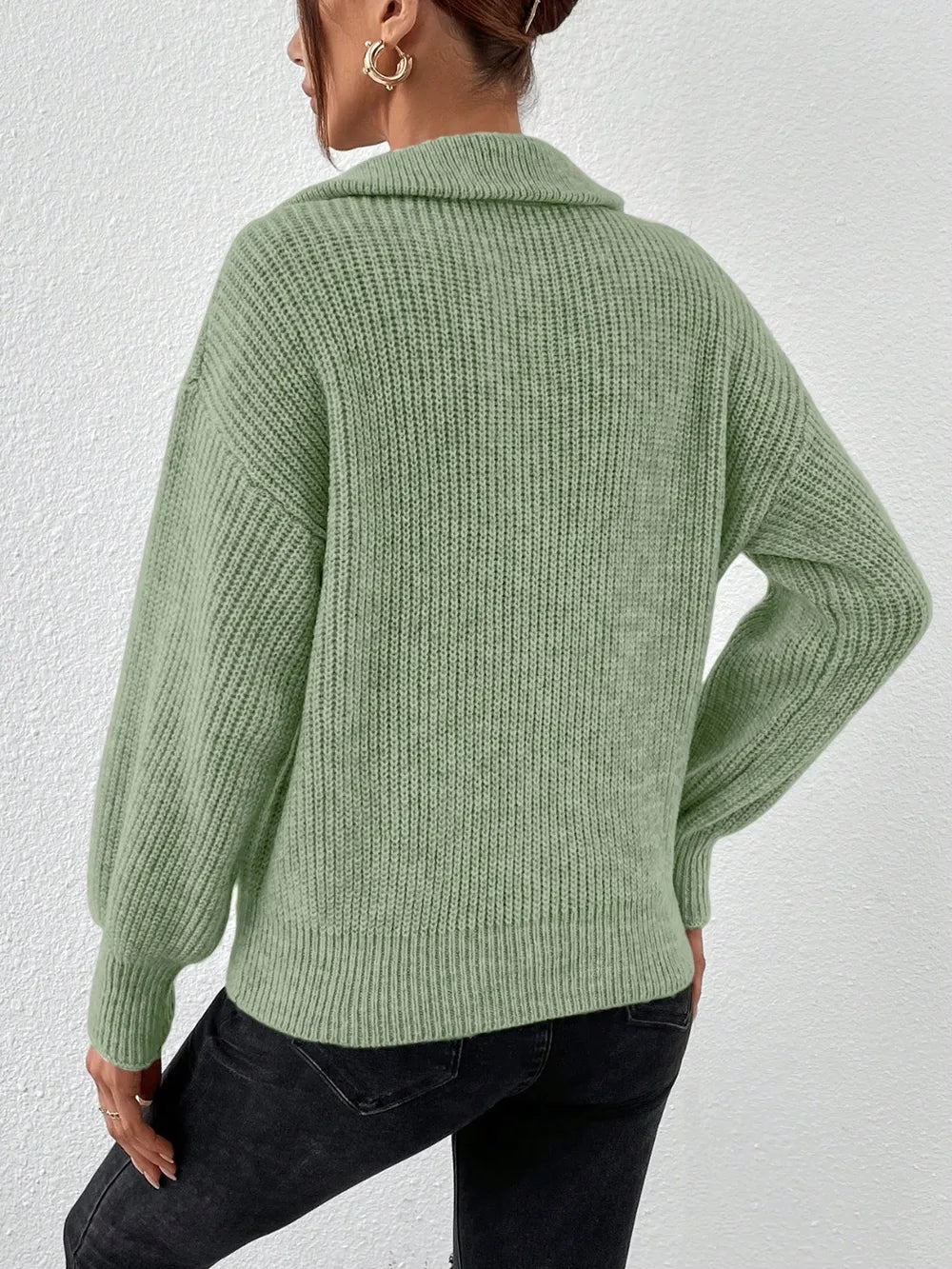 Half Zip Dropped Shoulder Sweater (14)