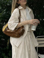 Button Up Shirt Drawstring Pants Set (2)