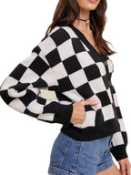 Checkerboard Pattern Button-down Cardigan (3)