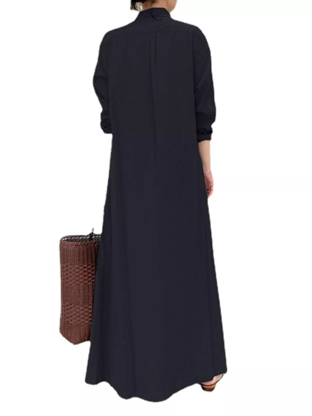 Full Size Button Front Long Sleeve Maxi Shirt Dress Plus (26)