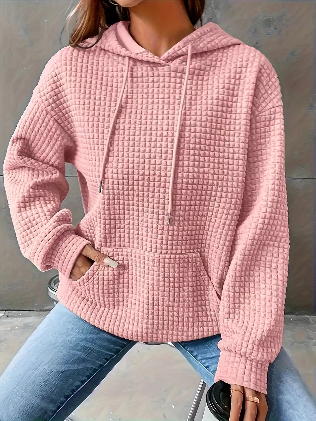 Textured Knit Drawstring Hoodie (7)