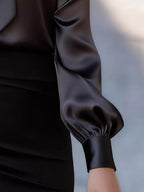 Satin Bow Tie Long Sleeve Blouse (9)