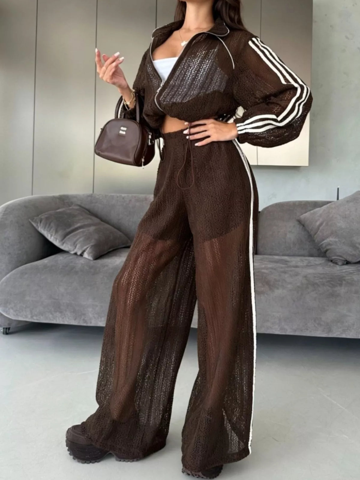 Side Stripes Zip Up Top Pants Set (3)