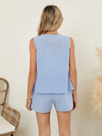 Plaid V-neck Sleeveless Top Shorts Set (3)