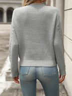 Cable-knit Round Neck Long Sleeve Sweater (8)