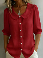 Full Size Peter Pan Collar Button Up Shirt Plus