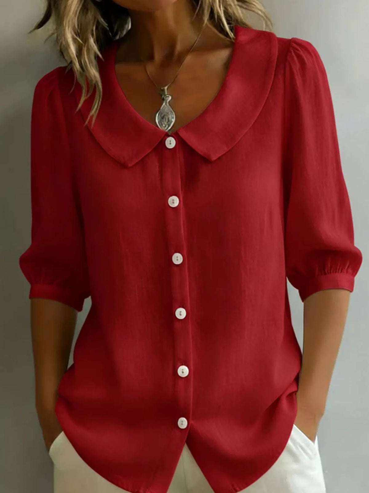 Full Size Peter Pan Collar Button Up Shirt Plus