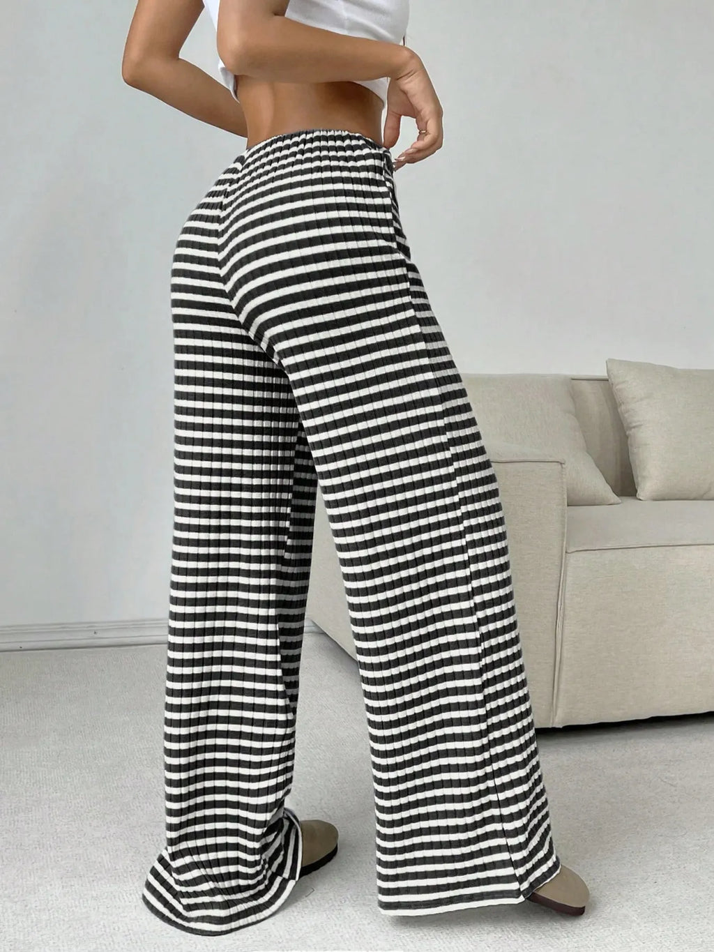 Striped Wide Leg Drawstring Pants (13)