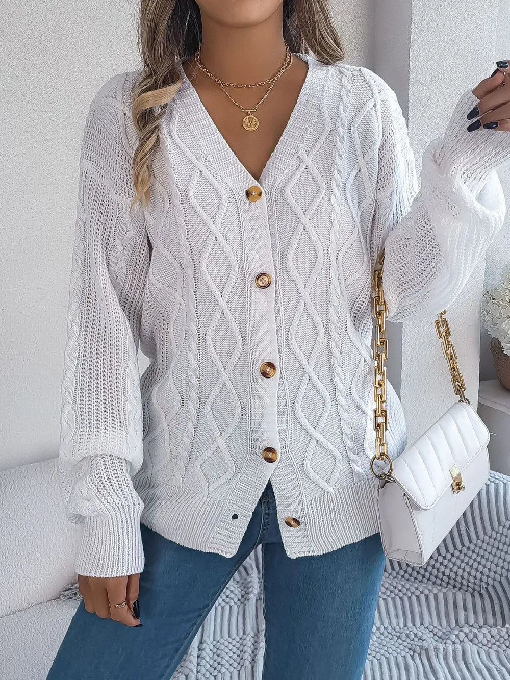 Cable-knit Long Sleeve Cardigan (15)