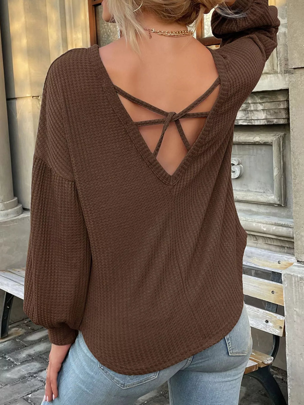 Waffle Knit Round Neck Top (8)