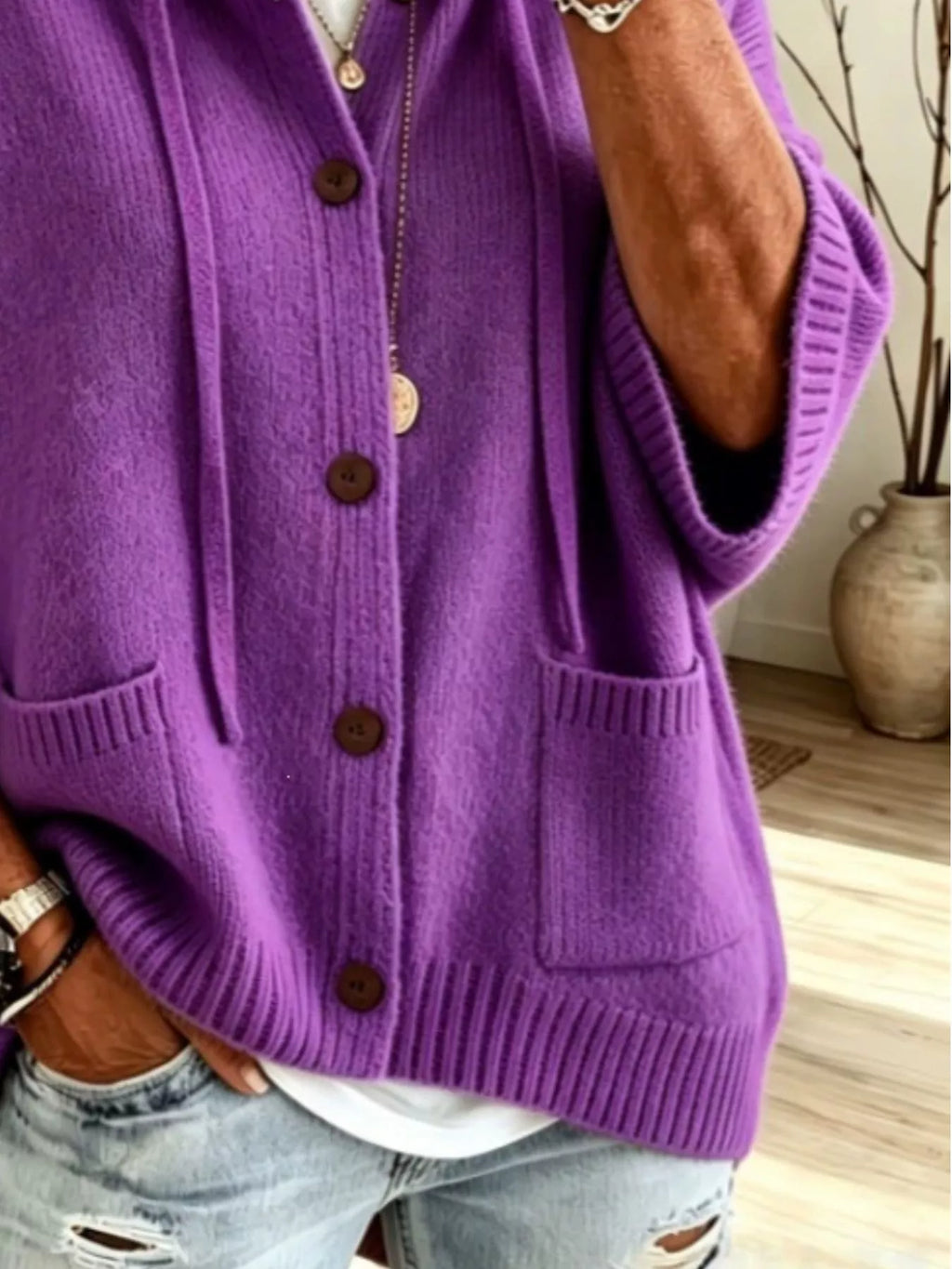 Hooded Button-down Knit Cardigan (17)