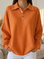 Full Size Waffle Knit Button Detail Sweatshirt Plus