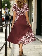 Printed Short Sleeve Midi Dress (5)
