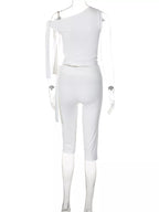 Tied One Shoulder Top Capris Set (8)