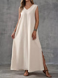 Sleeveless V-neck Side-slit Maxi Dress (3)