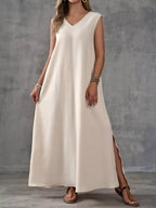 Sleeveless V-neck Side-slit Maxi Dress (3)