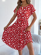 Heart Print Short Sleeve Tie Waist Dress (12)