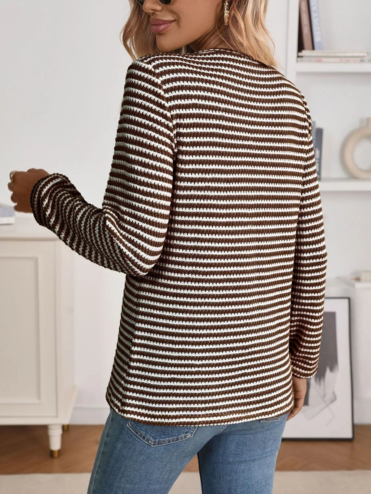 Striped Button Detail Long Sleeve Top (7)