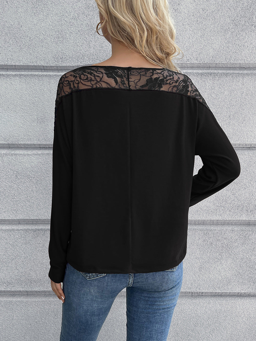 Lace Long Sleeve Round Neck Tee (8)
