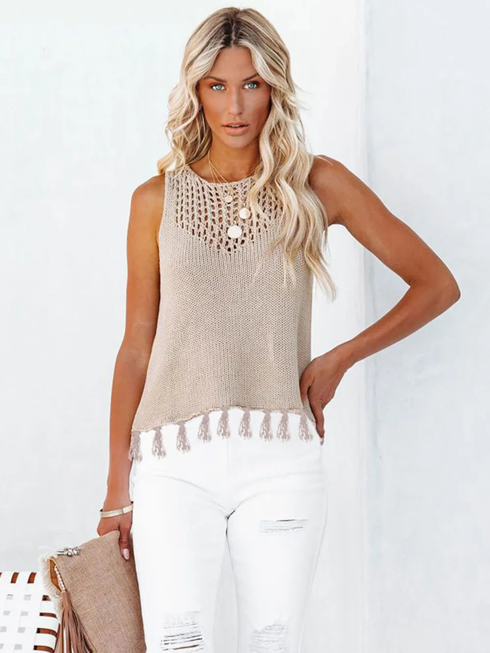 Cutout Tassel Round Neck Tank (11)