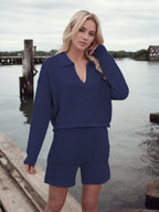 Johnny Collar Long Sleeve Top Shorts Sweater Set (32)