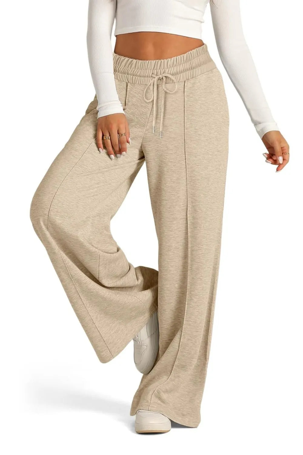 Drawstring Elastic Waist Wide Leg Pants (26)