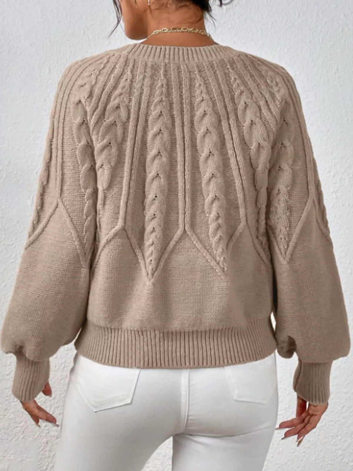 Cable Knit Long Sleeve Sweater (9)