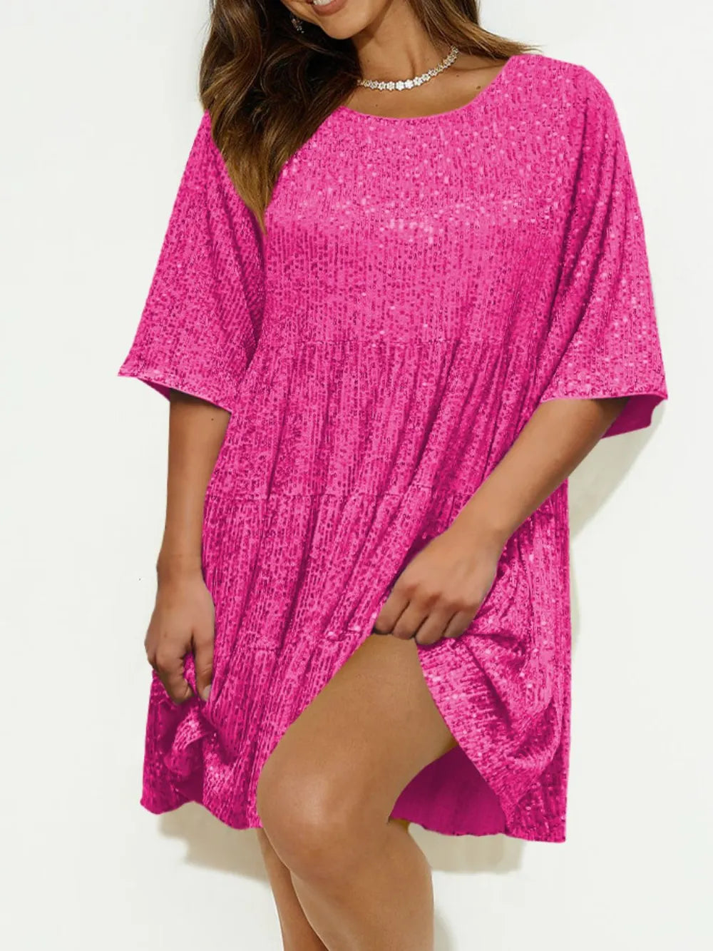 Sequin Round Neck Half Sleeve Mini Dress (17)