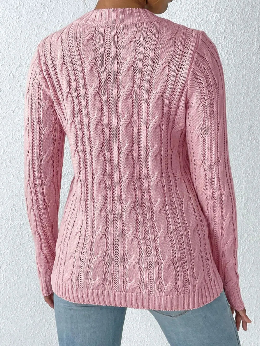 Cable-knit Heart Round Neck Long Sleeve Sweater (2)