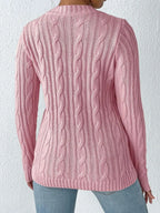 Cable-knit Heart Round Neck Long Sleeve Sweater (2)
