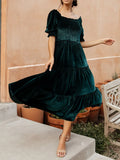 Smocked Half Sleeve Tiered Midi Dress (4)