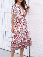 Floral Print Puff Sleeve Wrap Midi Dress (18)