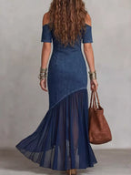 Mock Neck Cold Shoulder Ruffle Hem Maxi Dress (4)