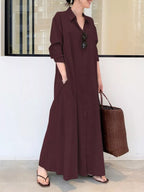 Full Size Button Front Long Sleeve Maxi Shirt Dress Plus