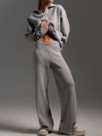 Polo Collar Top Wide-leg Pants Set (25)