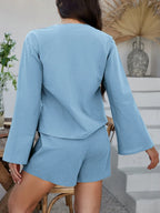 Double Tied V-neck Top Shorts Set (22)