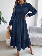 Round Neck Balloon Sleeve Tiered Dress (20)