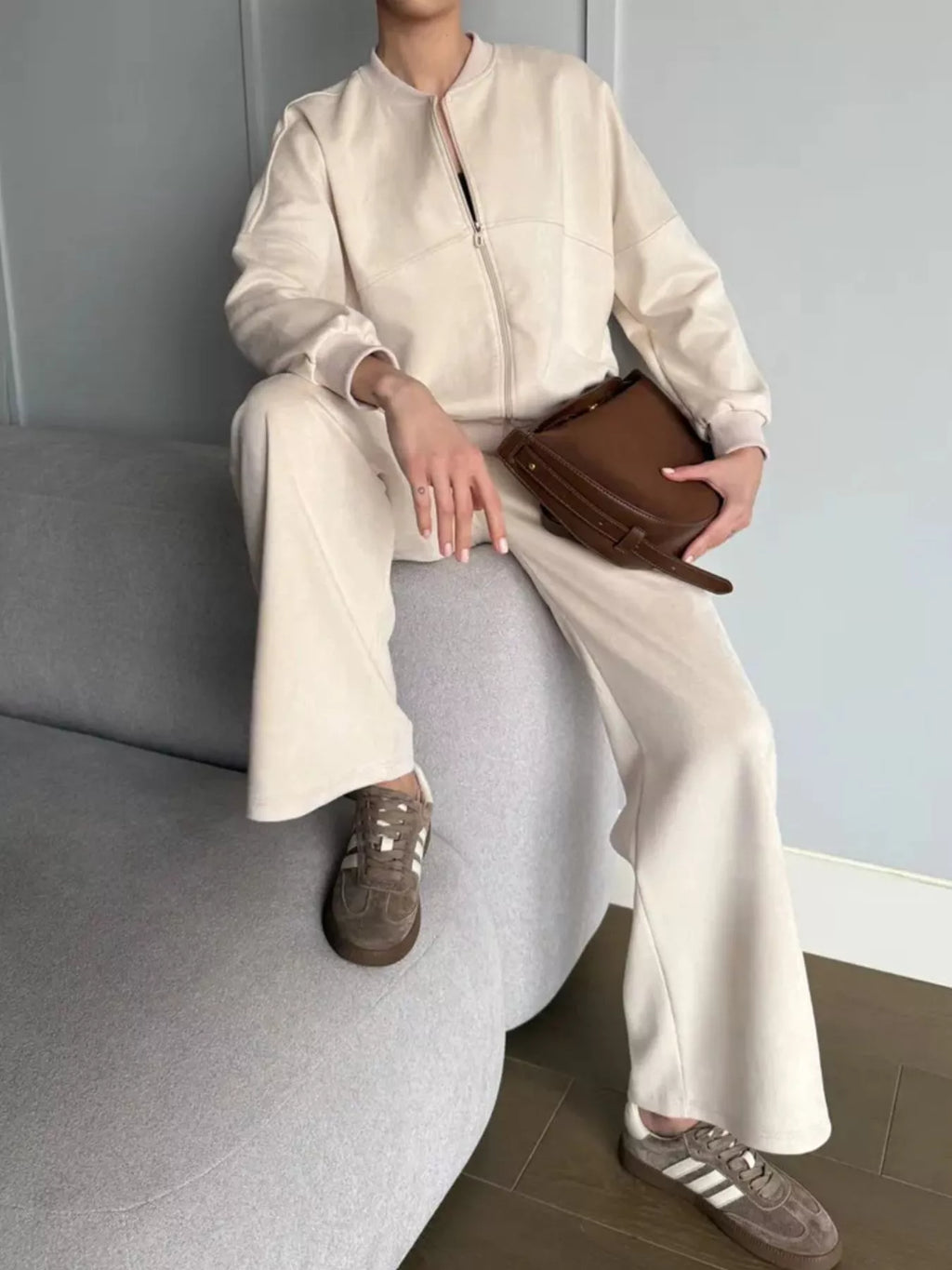 Zip Up Sweatshirt Wide-leg Pants Set (5)