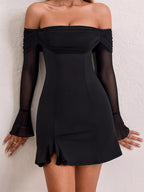 Off-shoulder Long Sleeve Mini Dress (9)